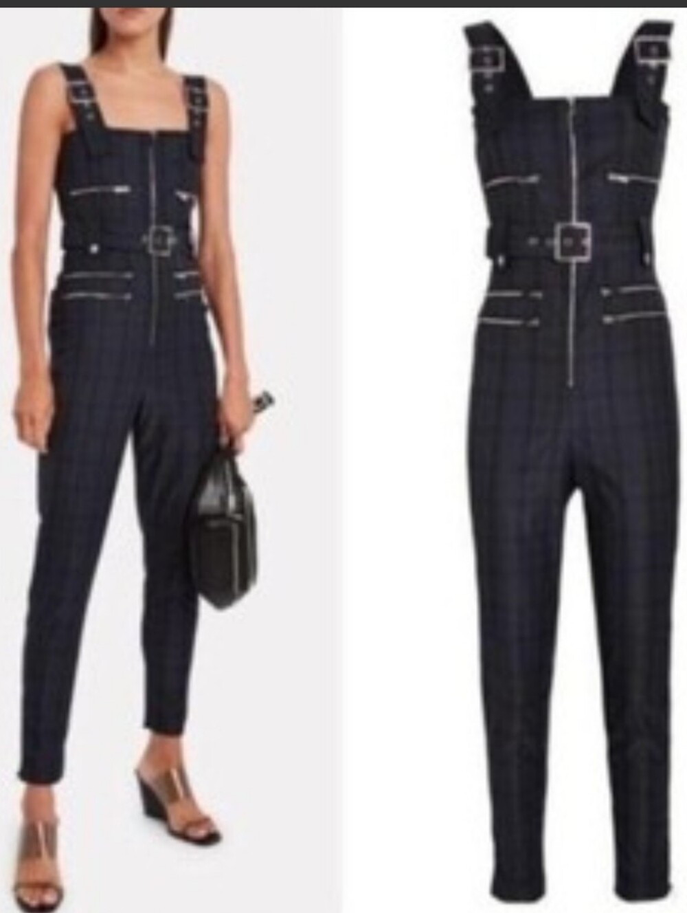 NWT WeWoreWhat Moto Jumpsuit Navy Plaid